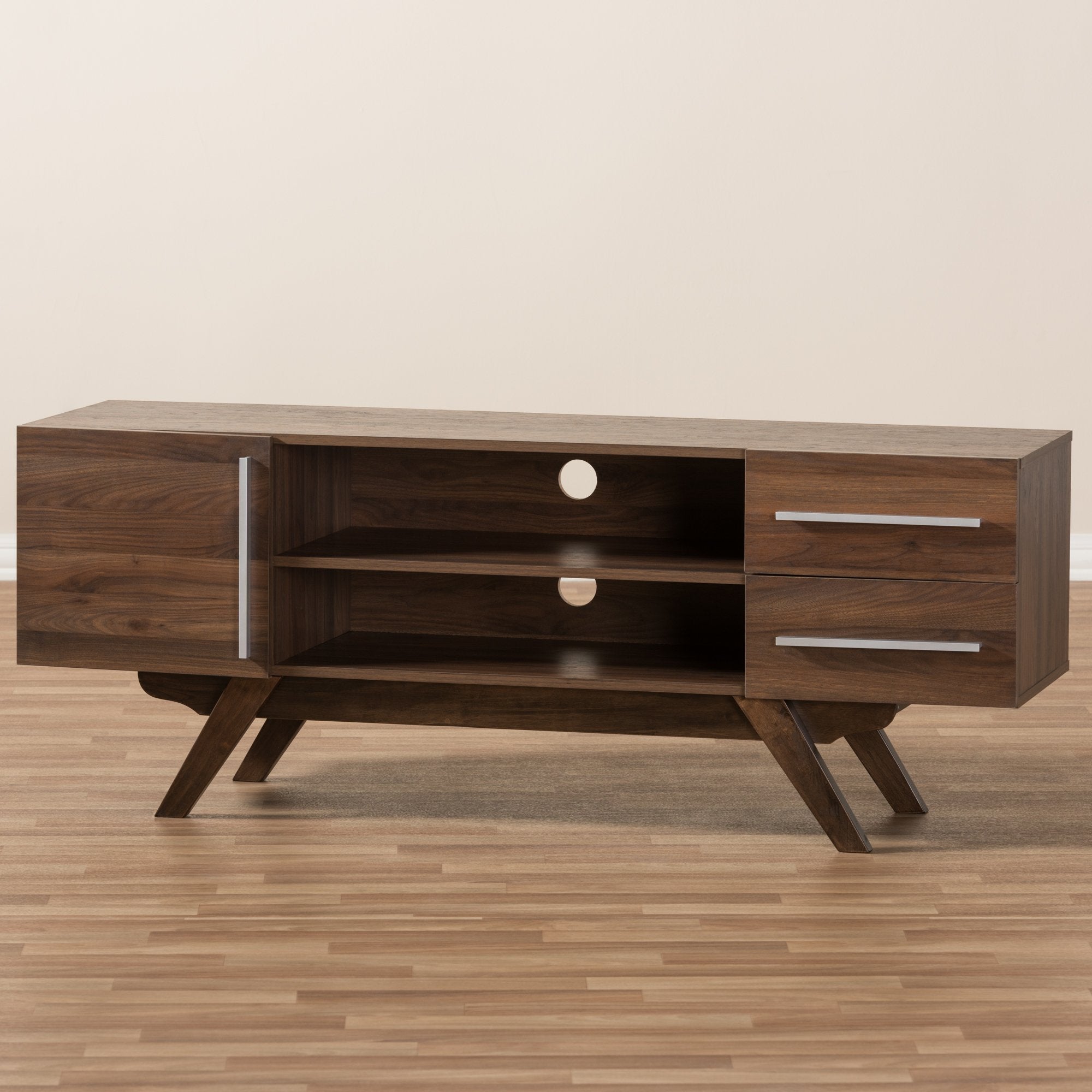 Baxton Studio Ashfield Mid-Century Modern Walnut Brown Finished Wood TV Stand