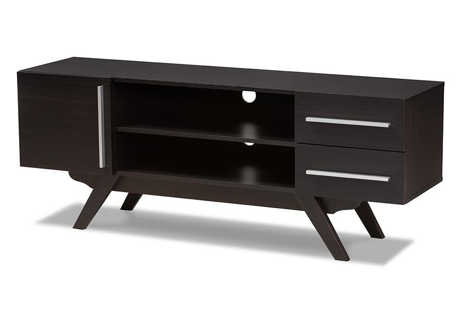 Baxton Studio Ashfield Mid-Century Modern Dark Brown Finished Wood TV Stand