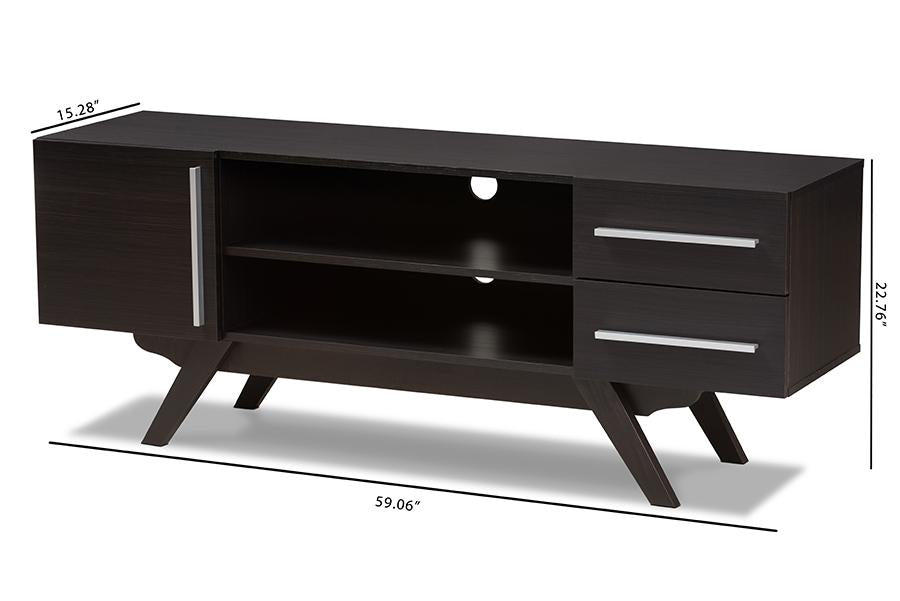 Baxton Studio Ashfield Mid-Century Modern Dark Brown Finished Wood TV Stand