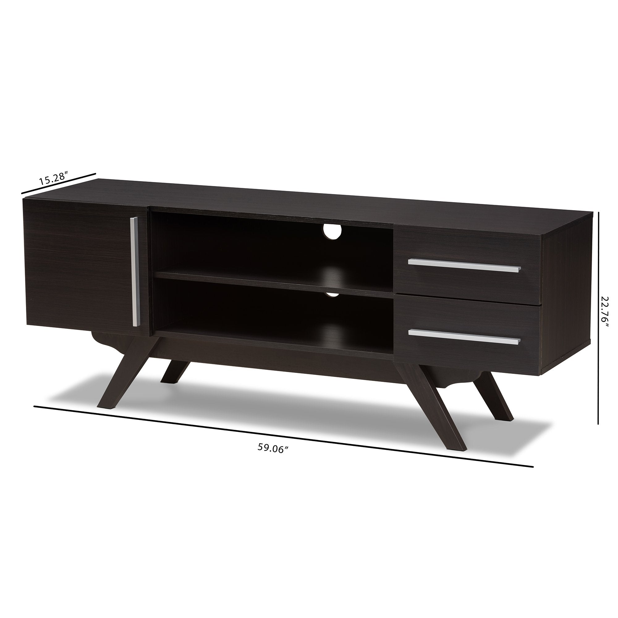 Baxton Studio Ashfield Mid-Century Modern Dark Brown Finished Wood TV Stand