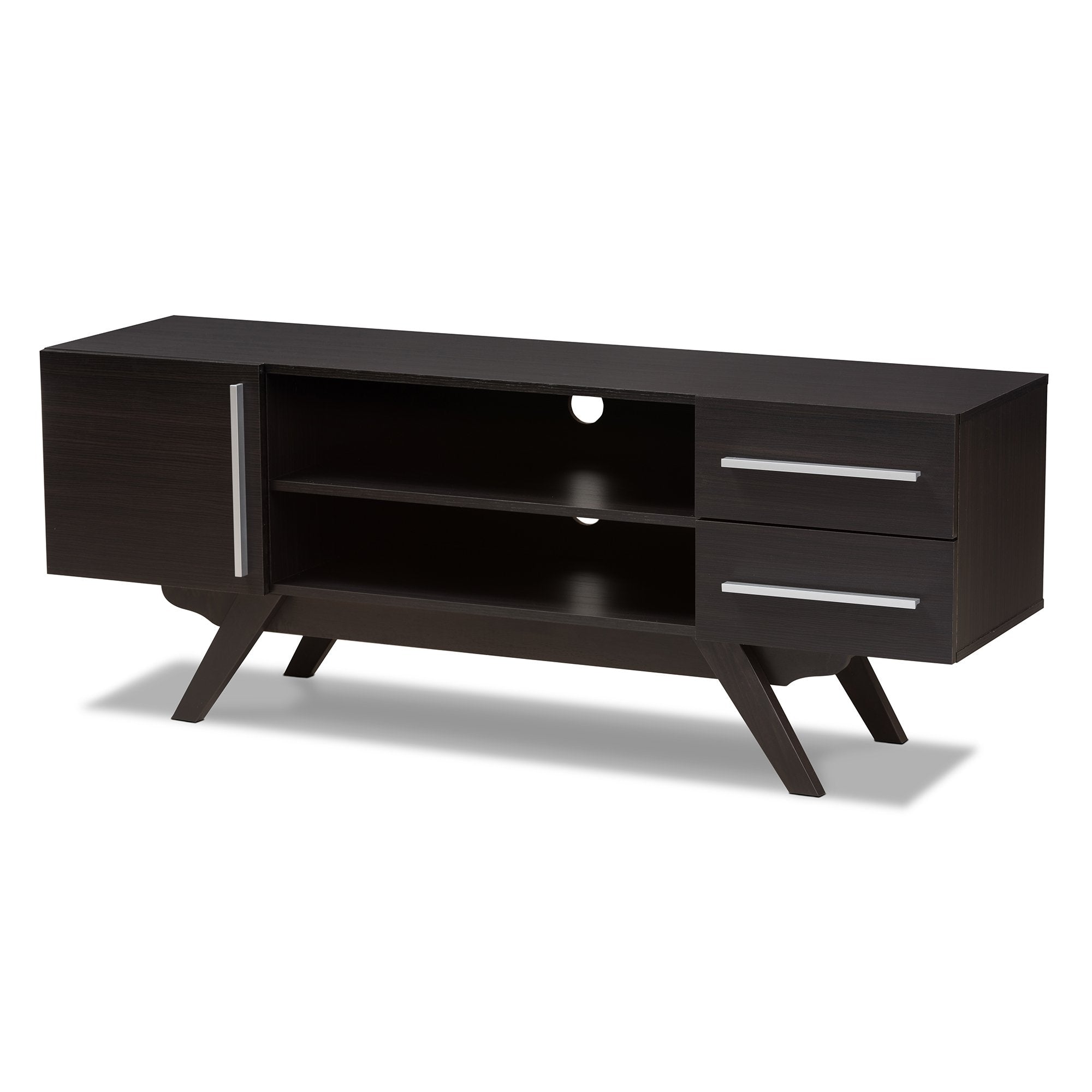 Baxton Studio Ashfield Mid-Century Modern Dark Brown Finished Wood TV Stand