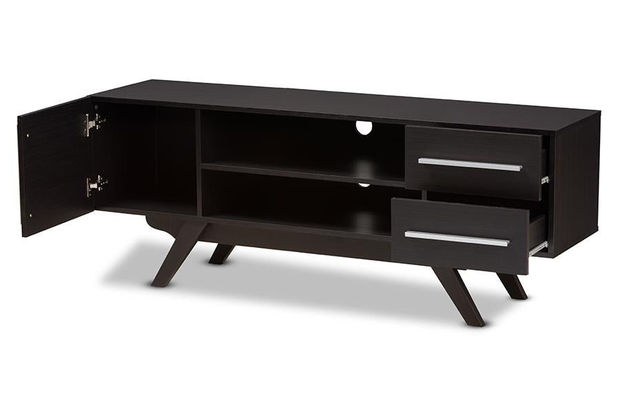 Baxton Studio Ashfield Mid-Century Modern Dark Brown Finished Wood TV Stand