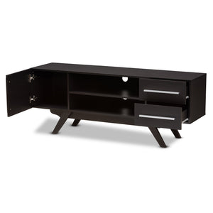 Baxton Studio Ashfield Mid-Century Modern Dark Brown Finished Wood TV Stand