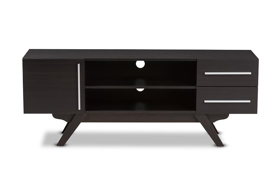 Baxton Studio Ashfield Mid-Century Modern Dark Brown Finished Wood TV Stand