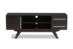 Baxton Studio Ashfield Mid-Century Modern Dark Brown Finished Wood TV Stand