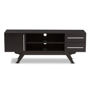 Baxton Studio Ashfield Mid-Century Modern Dark Brown Finished Wood TV Stand