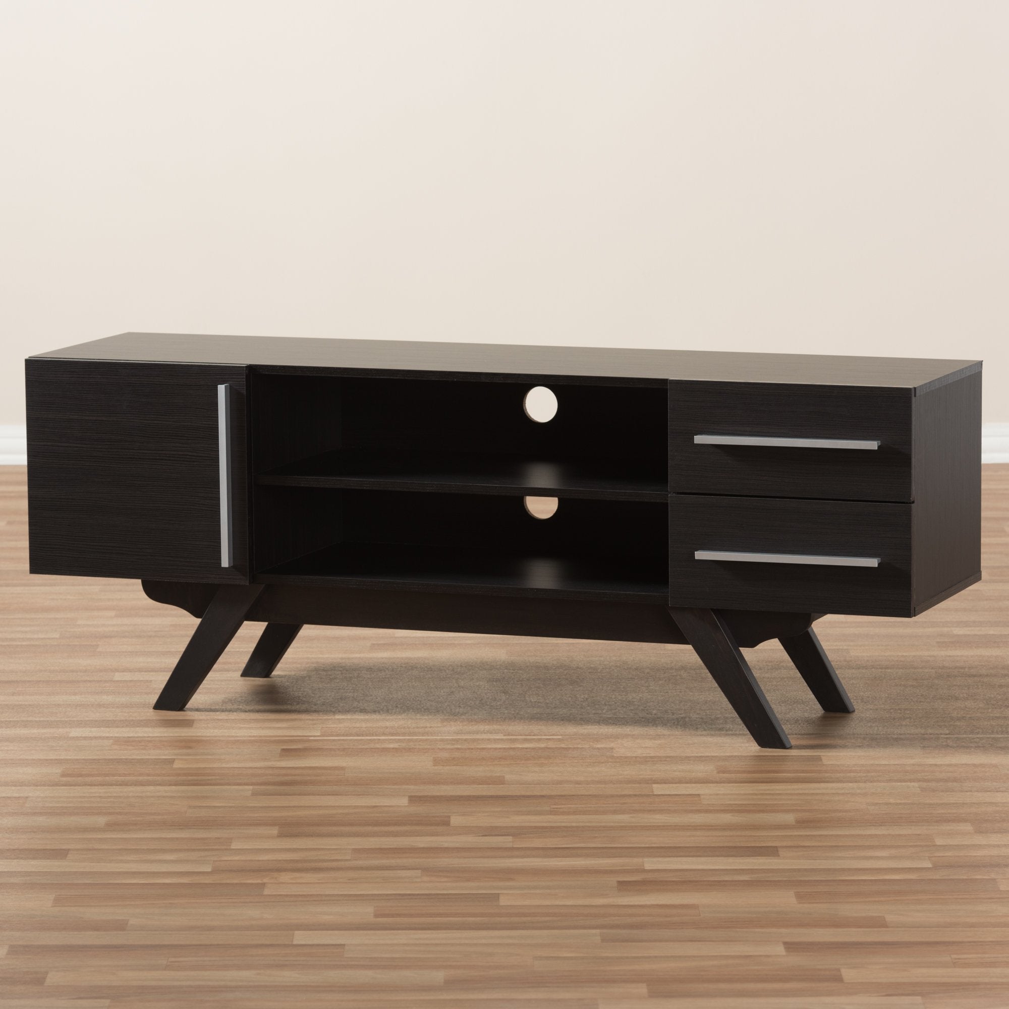 Baxton Studio Ashfield Mid-Century Modern Dark Brown Finished Wood TV Stand