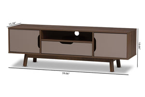 Baxton Studio Britta Mid-Century Modern Walnut Brown and Grey Two-Tone Finished Wood TV Stand