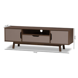 Baxton Studio Britta Mid-Century Modern Walnut Brown and Grey Two-Tone Finished Wood TV Stand