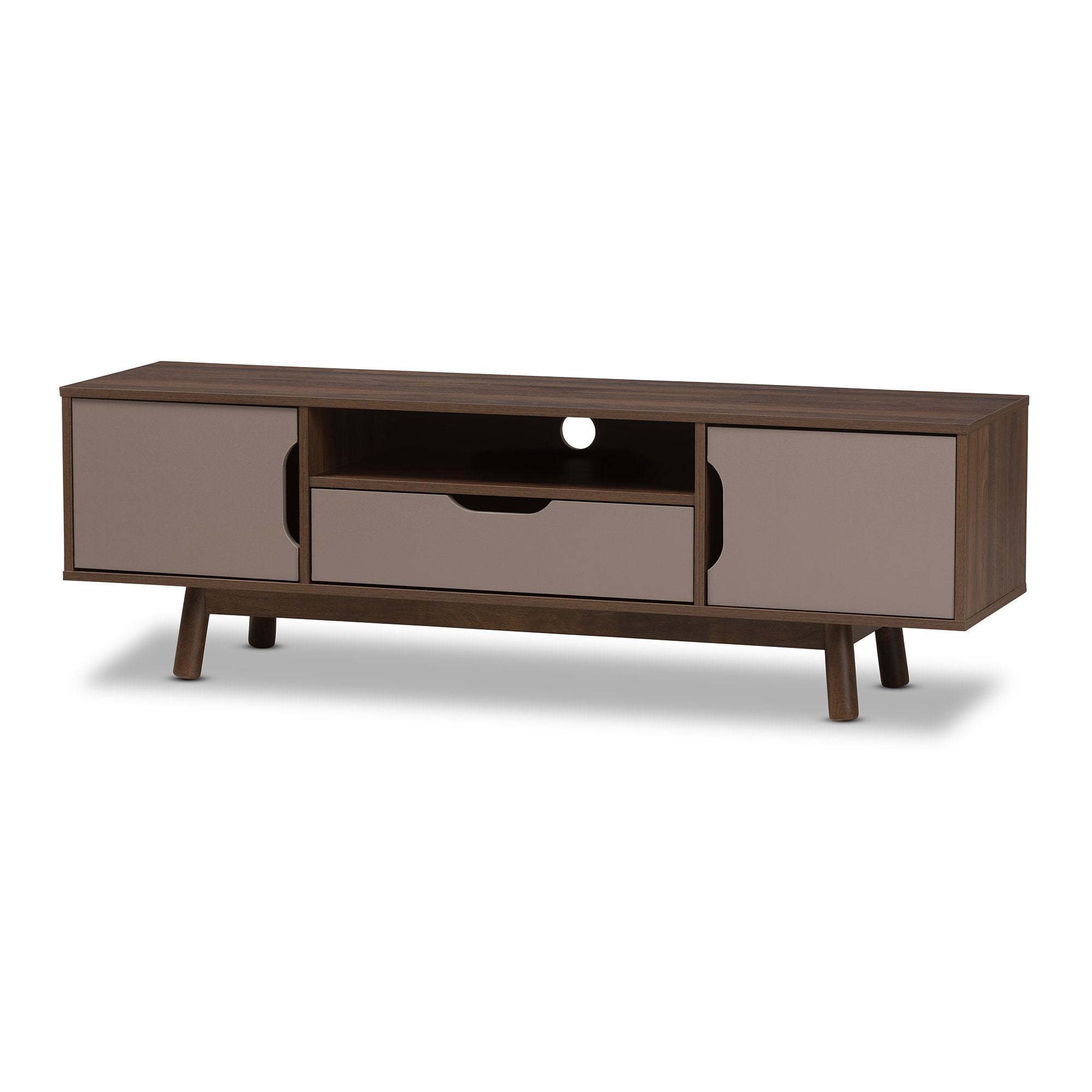 Baxton Studio Britta Mid-Century Modern Walnut Brown and Grey Two-Tone Finished Wood TV Stand