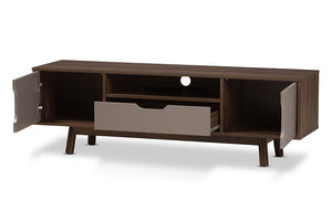 Baxton Studio Britta Mid-Century Modern Walnut Brown and Grey Two-Tone Finished Wood TV Stand