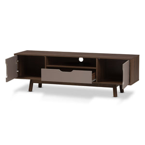 Baxton Studio Britta Mid-Century Modern Walnut Brown and Grey Two-Tone Finished Wood TV Stand