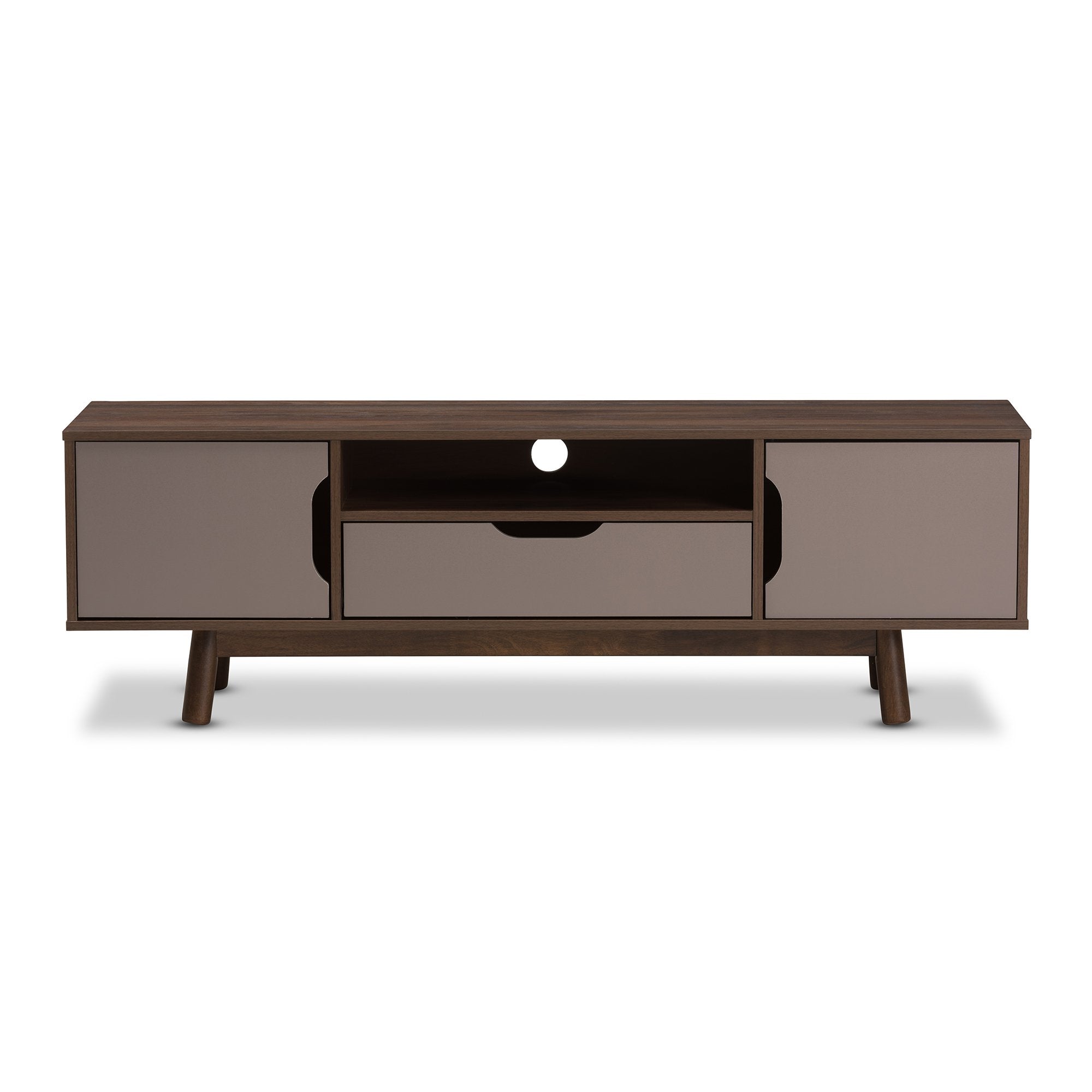 Baxton Studio Britta Mid-Century Modern Walnut Brown and Grey Two-Tone Finished Wood TV Stand