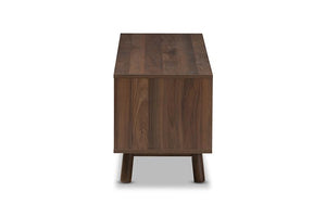 Baxton Studio Britta Mid-Century Modern Walnut Brown and Grey Two-Tone Finished Wood TV Stand