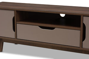 Baxton Studio Britta Mid-Century Modern Walnut Brown and Grey Two-Tone Finished Wood TV Stand