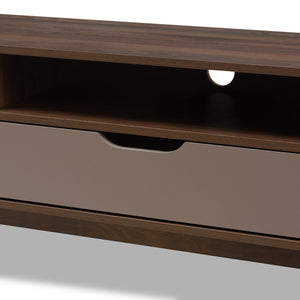 Baxton Studio Britta Mid-Century Modern Walnut Brown and Grey Two-Tone Finished Wood TV Stand