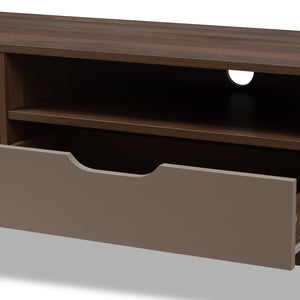 Baxton Studio Britta Mid-Century Modern Walnut Brown and Grey Two-Tone Finished Wood TV Stand