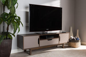 Baxton Studio Britta Mid-Century Modern Walnut Brown and Grey Two-Tone Finished Wood TV Stand