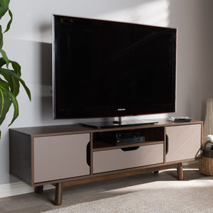 Baxton Studio Britta Mid-Century Modern Walnut Brown and Grey Two-Tone Finished Wood TV Stand