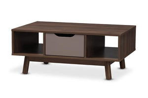 Baxton Studio Britta Mid-Century Modern Walnut Brown and Grey Two-Tone Finished Wood Coffee Table