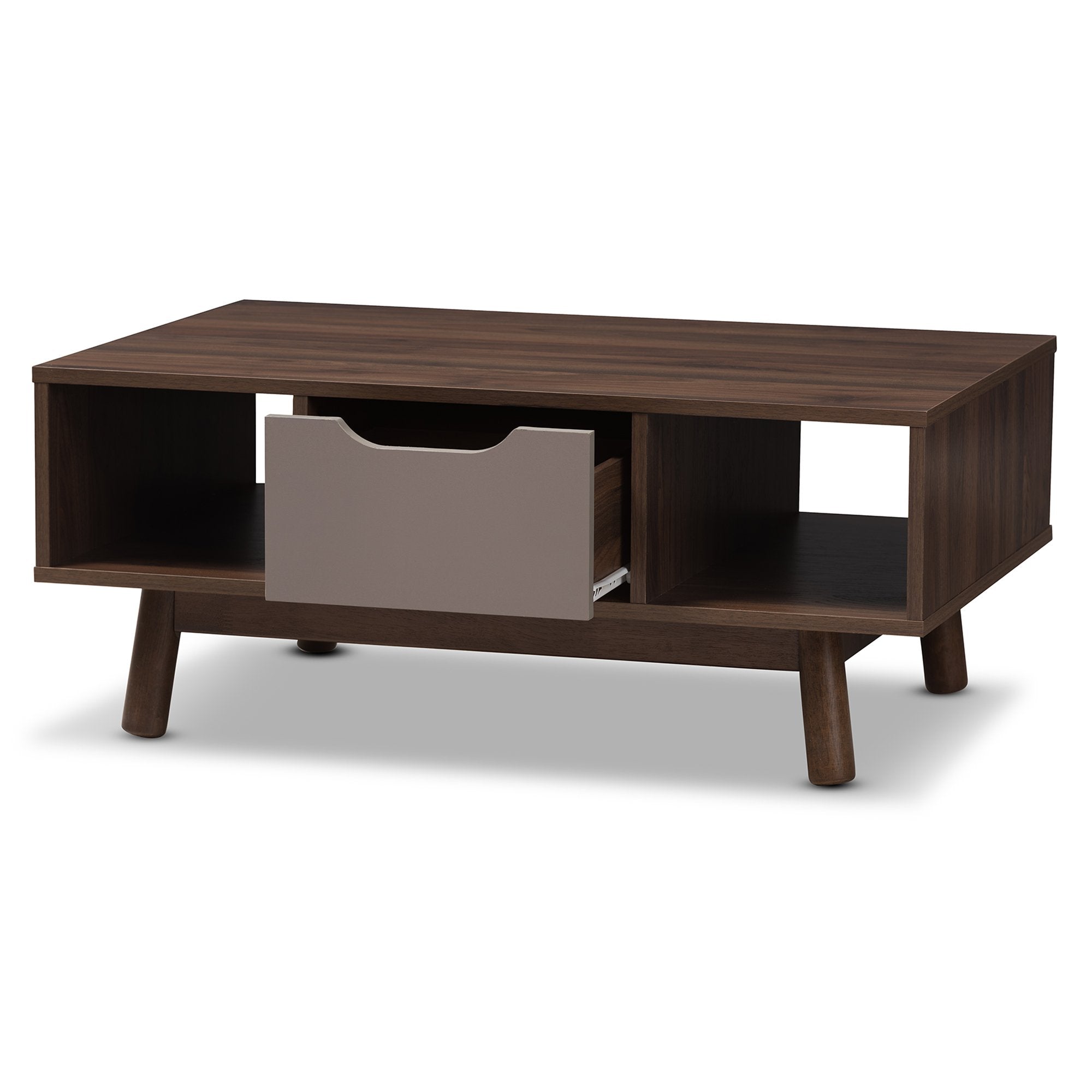 Baxton Studio Britta Mid-Century Modern Walnut Brown and Grey Two-Tone Finished Wood Coffee Table