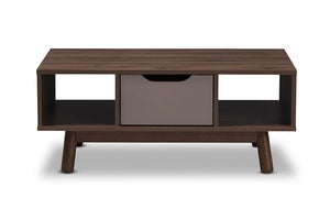 Baxton Studio Britta Mid-Century Modern Walnut Brown and Grey Two-Tone Finished Wood Coffee Table