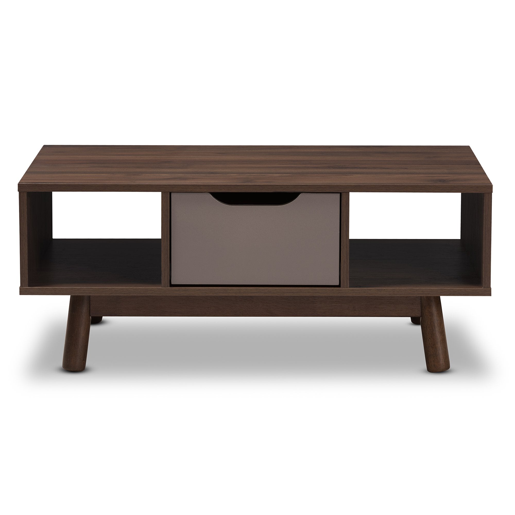 Baxton Studio Britta Mid-Century Modern Walnut Brown and Grey Two-Tone Finished Wood Coffee Table