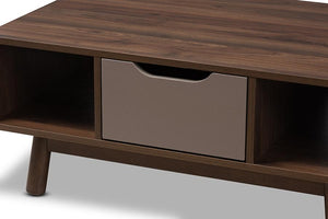 Baxton Studio Britta Mid-Century Modern Walnut Brown and Grey Two-Tone Finished Wood Coffee Table