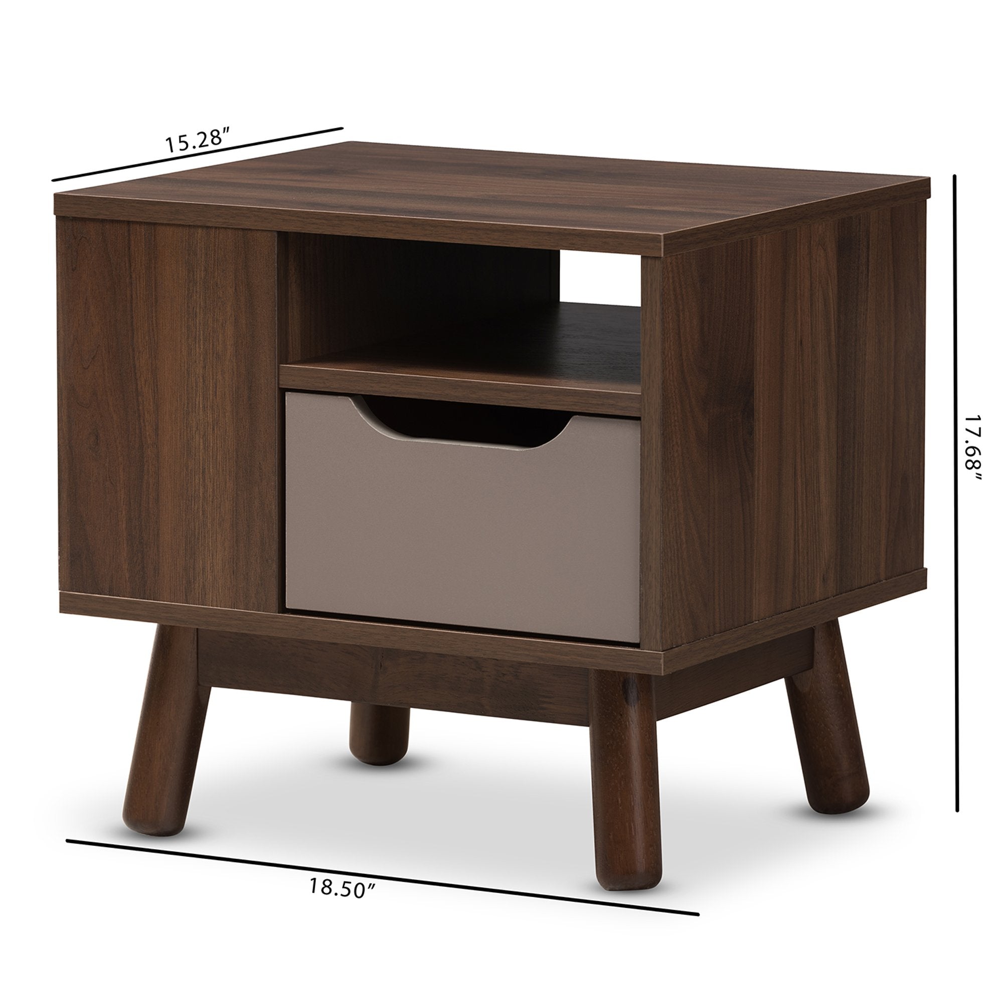 Baxton Studio Britta Mid-Century Modern Walnut Brown and Grey Two-Tone Finished Wood Nightstand