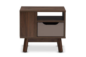 Baxton Studio Britta Mid-Century Modern Walnut Brown and Grey Two-Tone Finished Wood Nightstand