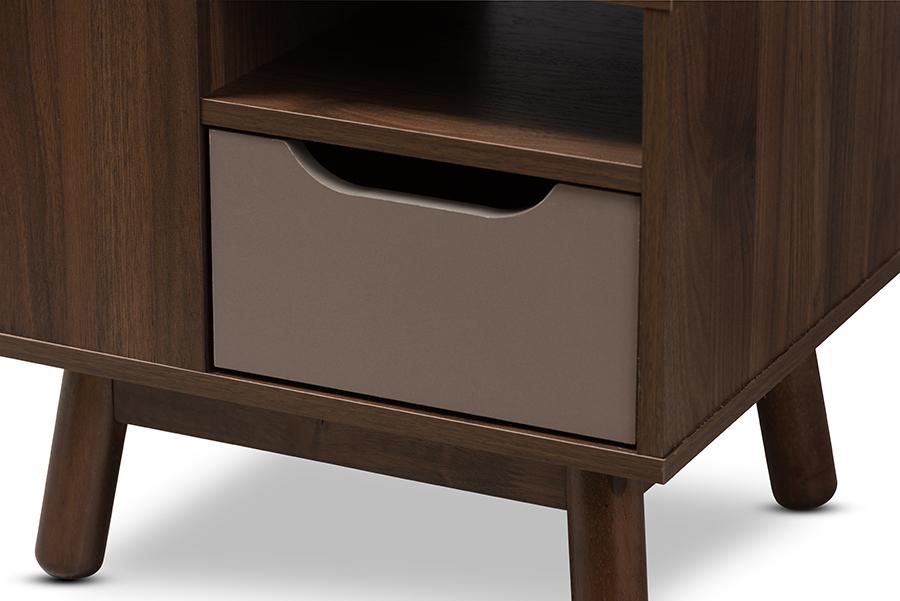 Baxton Studio Britta Mid-Century Modern Walnut Brown and Grey Two-Tone Finished Wood Nightstand