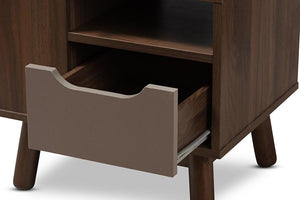 Baxton Studio Britta Mid-Century Modern Walnut Brown and Grey Two-Tone Finished Wood Nightstand