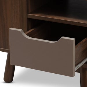 Baxton Studio Britta Mid-Century Modern Walnut Brown and Grey Two-Tone Finished Wood Nightstand