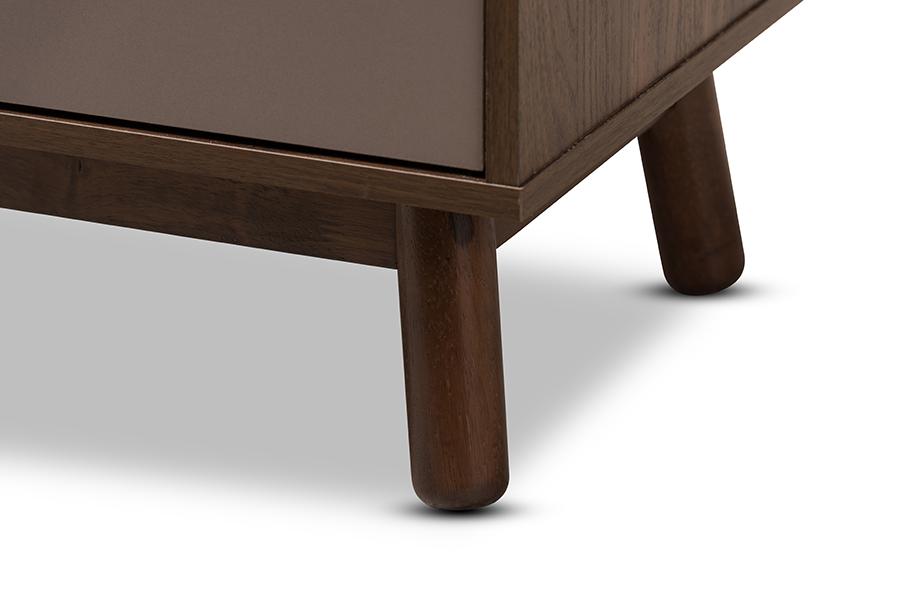 Baxton Studio Britta Mid-Century Modern Walnut Brown and Grey Two-Tone Finished Wood Nightstand