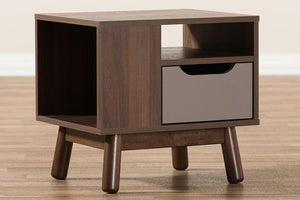 Baxton Studio Britta Mid-Century Modern Walnut Brown and Grey Two-Tone Finished Wood Nightstand