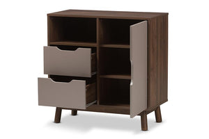 Baxton Studio Britta Mid-Century Modern Walnut Brown and Grey Two-Tone Finished Wood Sideboard