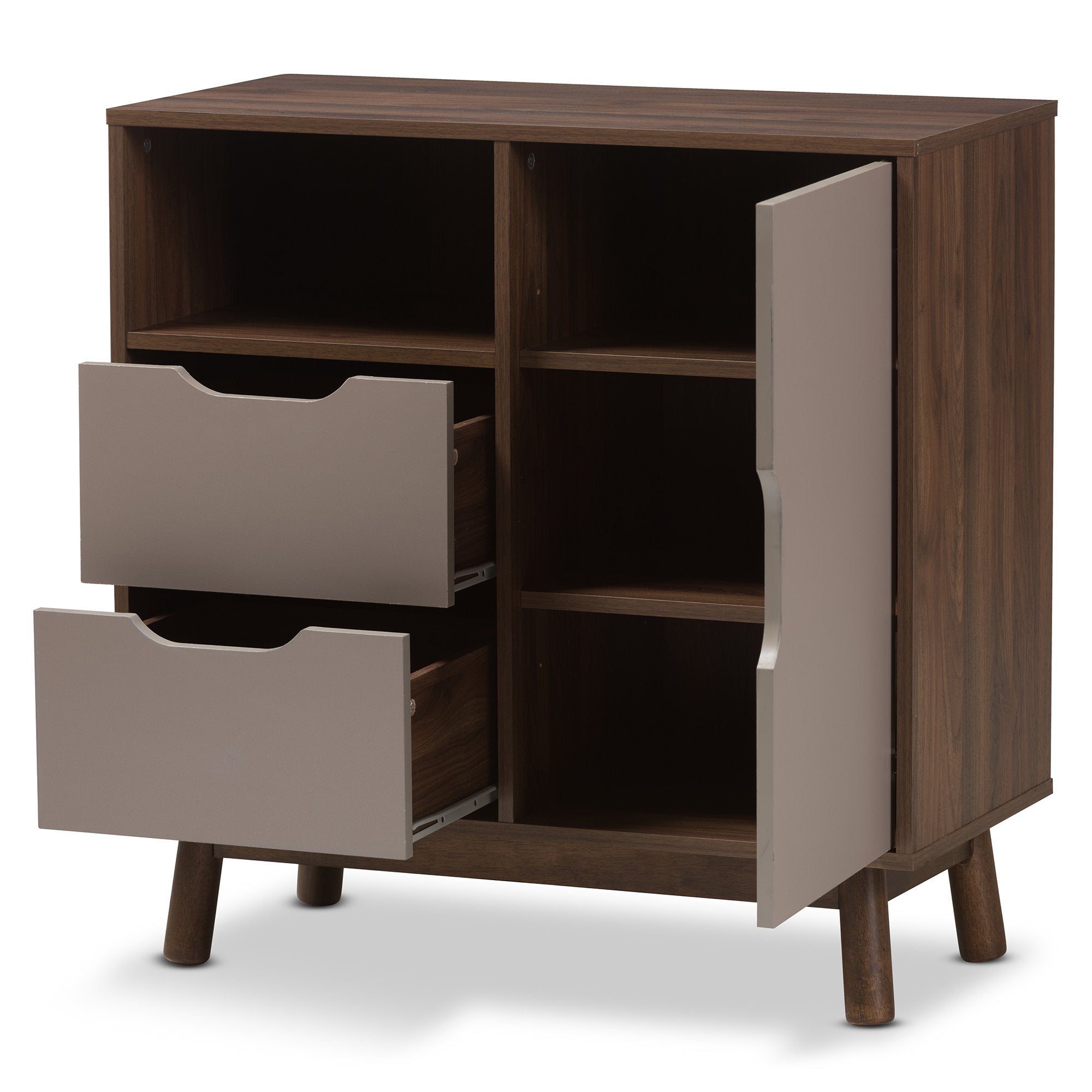 Baxton Studio Britta Mid-Century Modern Walnut Brown and Grey Two-Tone Finished Wood Sideboard