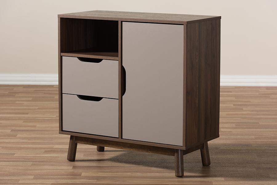 Baxton Studio Britta Mid-Century Modern Walnut Brown and Grey Two-Tone Finished Wood Sideboard