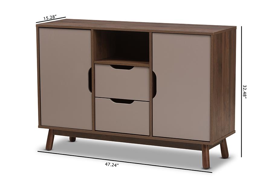 Baxton Studio Britta Mid-Century Modern Walnut Brown and Grey Two-Tone Finished Wood Sideboard