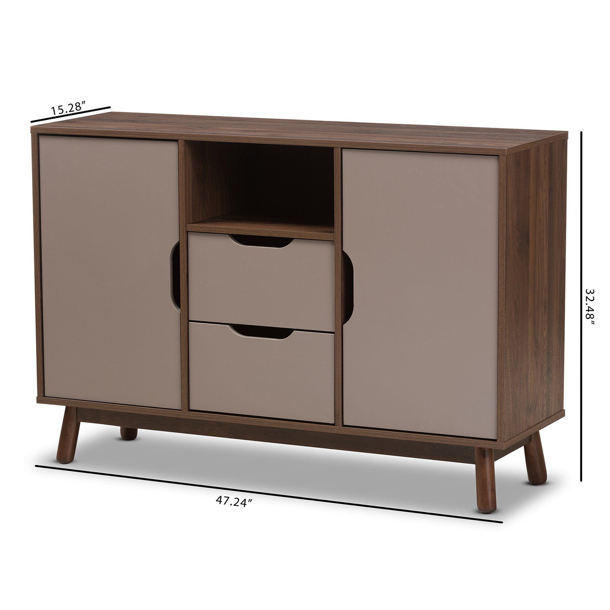 Baxton Studio Britta Mid-Century Modern Walnut Brown and Grey Two-Tone Finished Wood Sideboard