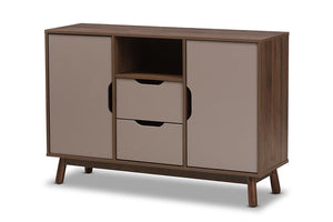 Baxton Studio Britta Mid-Century Modern Walnut Brown and Grey Two-Tone Finished Wood Sideboard