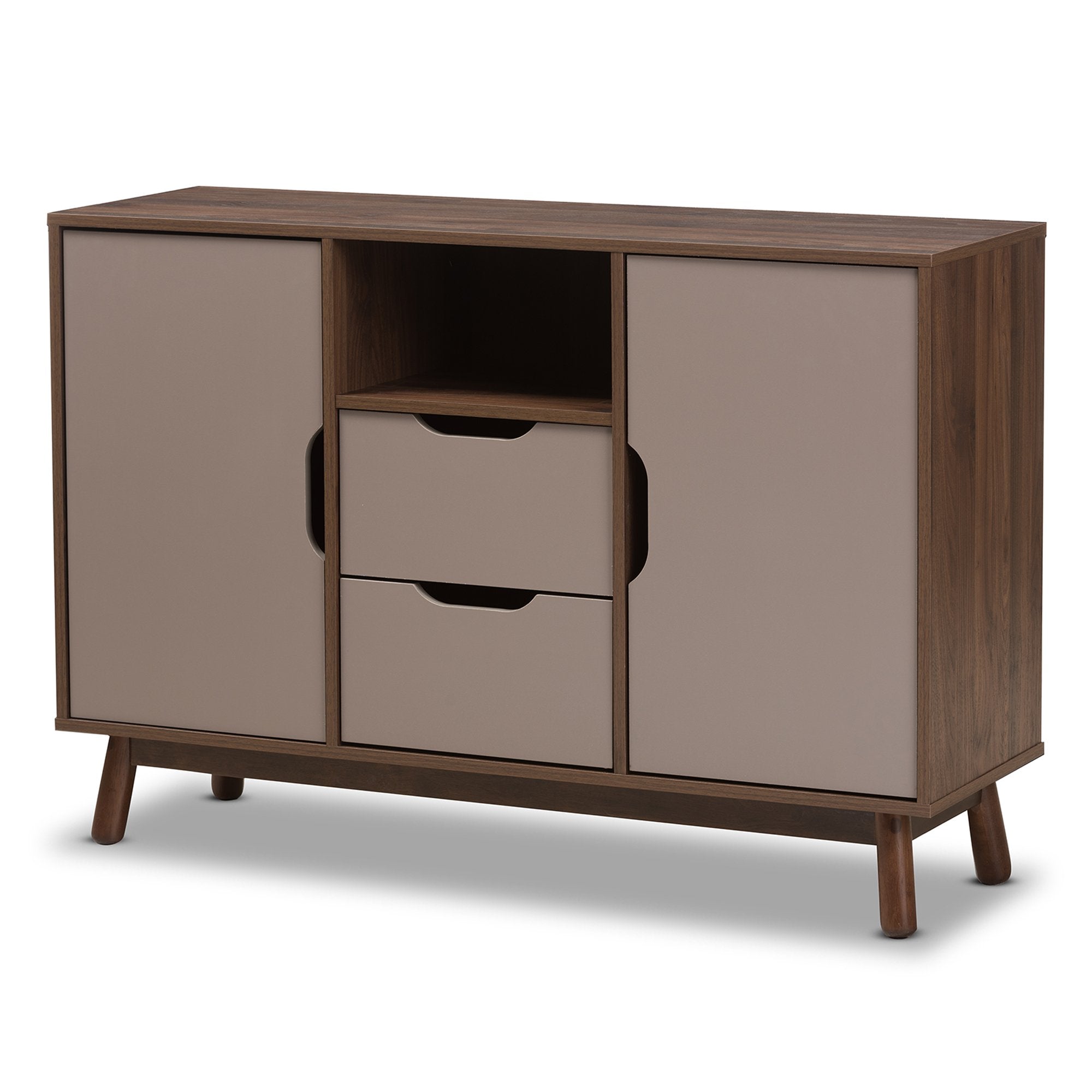 Baxton Studio Britta Mid-Century Modern Walnut Brown and Grey Two-Tone Finished Wood Sideboard