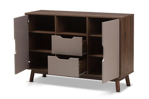 Baxton Studio Britta Mid-Century Modern Walnut Brown and Grey Two-Tone Finished Wood Sideboard