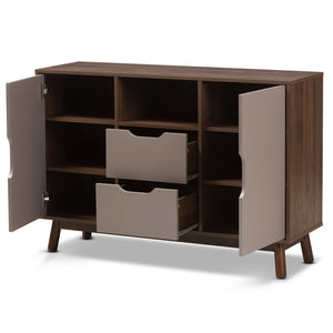 Baxton Studio Britta Mid-Century Modern Walnut Brown and Grey Two-Tone Finished Wood Sideboard