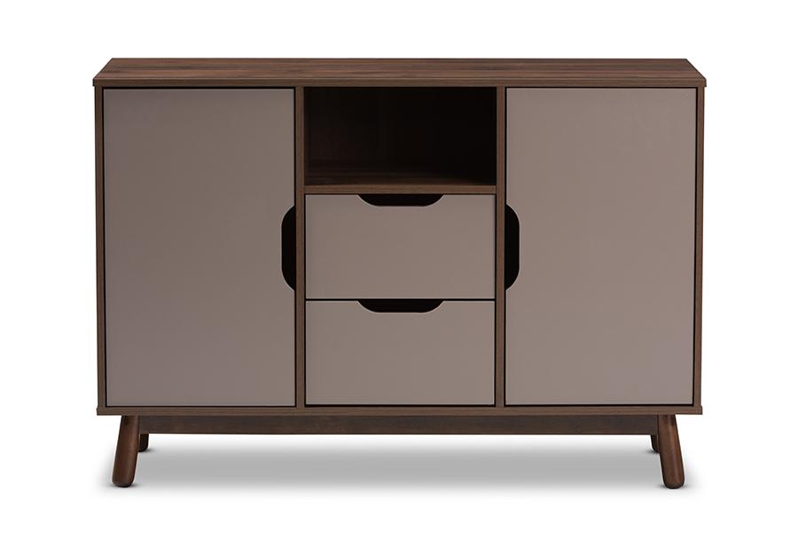 Baxton Studio Britta Mid-Century Modern Walnut Brown and Grey Two-Tone Finished Wood Sideboard