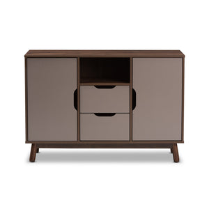 Baxton Studio Britta Mid-Century Modern Walnut Brown and Grey Two-Tone Finished Wood Sideboard