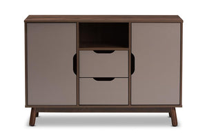 Baxton Studio Britta Mid-Century Modern Walnut Brown and Grey Two-Tone Finished Wood Sideboard