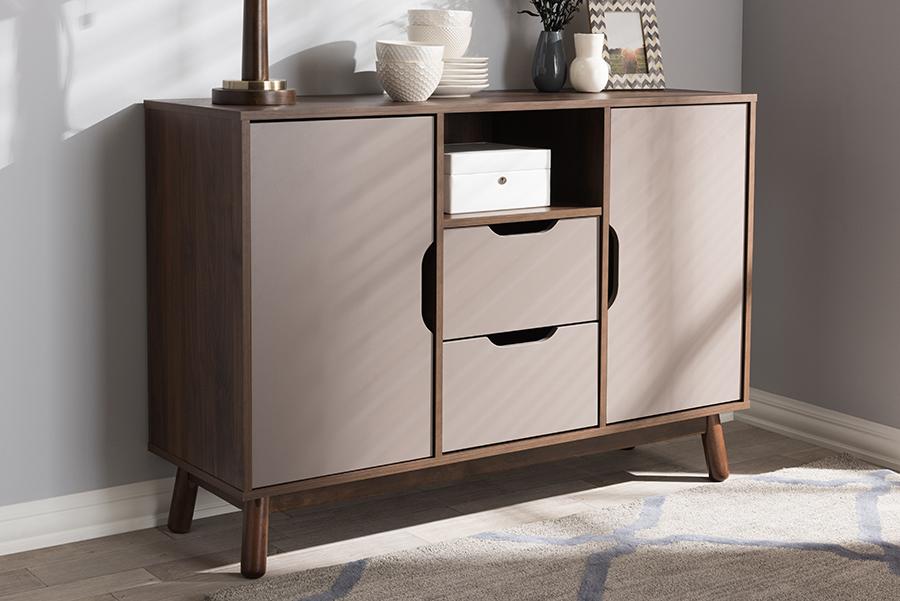 Baxton Studio Britta Mid-Century Modern Walnut Brown and Grey Two-Tone Finished Wood Sideboard