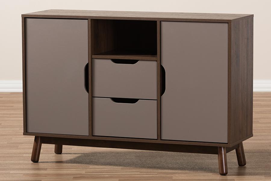 Baxton Studio Britta Mid-Century Modern Walnut Brown and Grey Two-Tone Finished Wood Sideboard