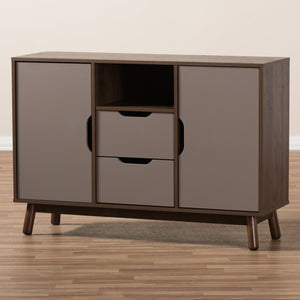 Baxton Studio Britta Mid-Century Modern Walnut Brown and Grey Two-Tone Finished Wood Sideboard